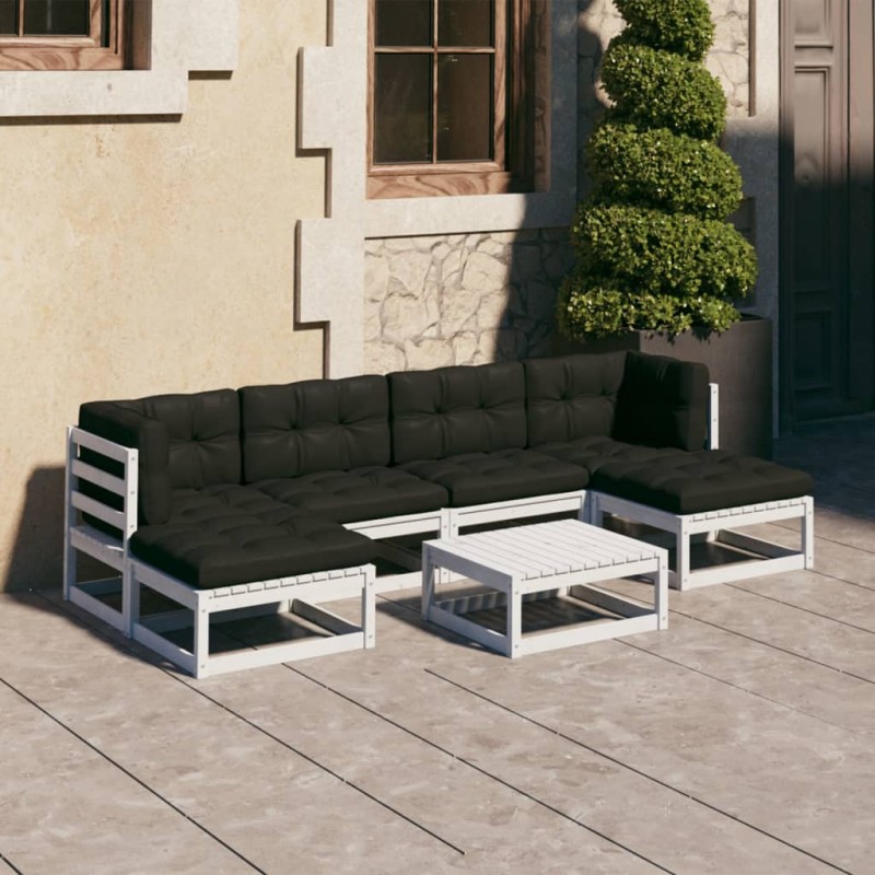 vidaXL Set Divani da Giardino 7 pz Cuscini Legno Massello Pino Bianco vidaXL Set Divani da Giardino 7 pz Cuscini Legno Massello Pino Bianco