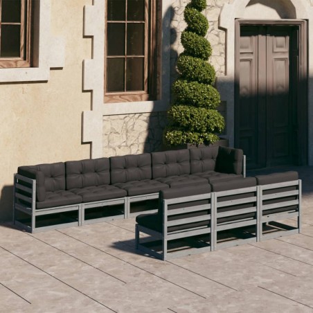 vidaXL Set Divani da Giardino 8 pz con Cuscini Grigio Massello di Pino