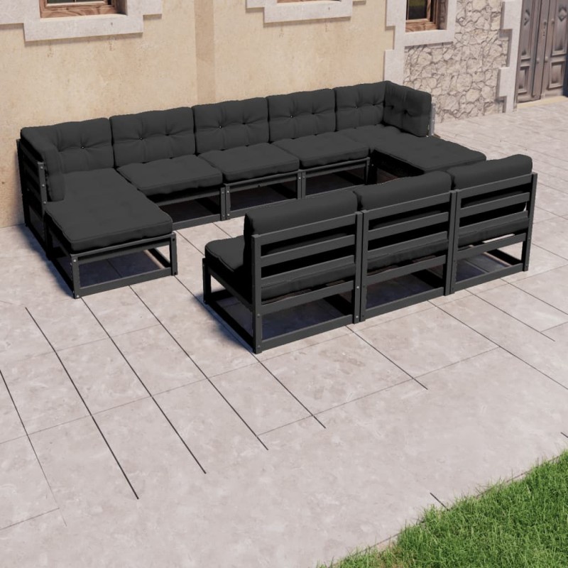 vidaXL Set Divani da Giardino 8 pz con Cuscini Massello di Pino Nero vidaXL Set Divani da Giardino 8 pz con Cuscini Massello di Pino Nero