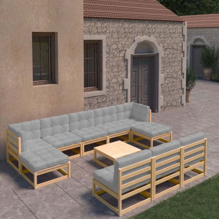 vidaXL Set Divani Giardino 11 pz con Cuscini in Legno Massello di Pino