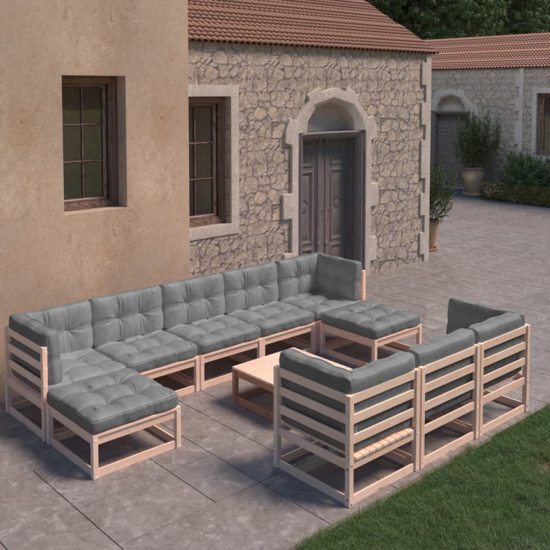 vidaXL Set Divani da Giardino 11 pz con Cuscini Legno Massello di Pino