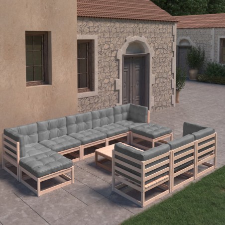 vidaXL Set Divani da Giardino 11 pz con Cuscini Legno Massello di Pino