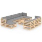 vidaXL Set Divani da Giardino 11 pz con Cuscini Legno Massello di Pino