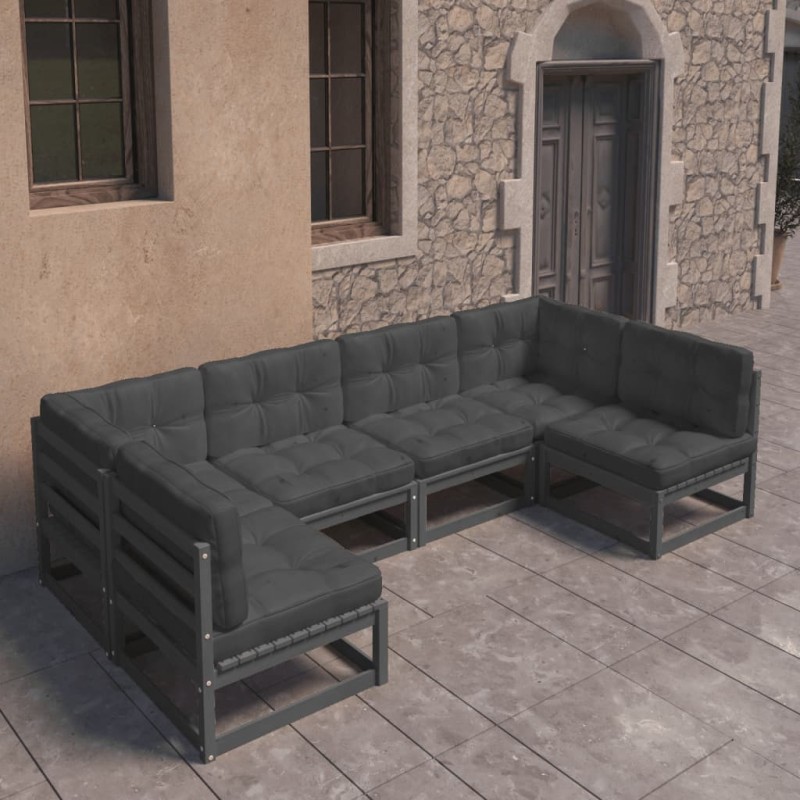 vidaXL Set Divani da Giardino 6 pz con Cuscini Massello di Pino Nero vidaXL Set Divani da Giardino 6 pz con Cuscini Massello di Pino Nero