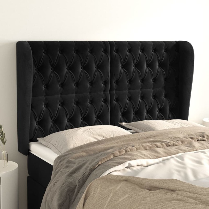 Testiera ad Orecchio Nera 163x23x118/128 cm in Velluto Testiera ad Orecchio Nera 163x23x118/128 cm in Velluto