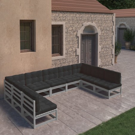 vidaXL Set Divani da Giardino 9 pz Grigio Cuscini Massello di Pino