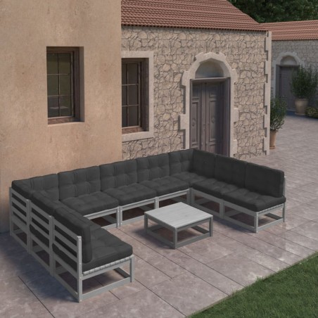 vidaXL Set Divani da Giardino 10pz con Cuscini Grigio Massello di Pino