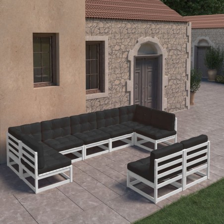 vidaXL Set Divani da Giardino 9 pz con Cuscini Massello di Pino Bianco