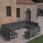 vidaXL Set Divani da Giardino 11 pz Grigio Cuscini Massello di Pino