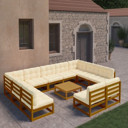 vidaXL Set Divani da Giardino 12 pz Cuscini Miele in Massello di Pino