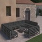 vidaXL Set Divani da Giardino 12 pz con Cuscini Massello di Pino Nero