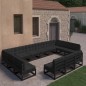 vidaXL Set Divani da Giardino 13 pz con Cuscini Massello di Pino Nero vidaXL Set Divani da Giardino 13 pz con Cuscini Massello di Pino Nero
