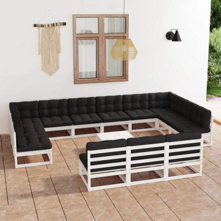 vidaXL Set Divani da Giardino 14 pz Cuscini Bianchi Massello di Pino