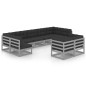 vidaXL Set Divani da Giardino 9 pz Grigio Cuscini Massello di Pino