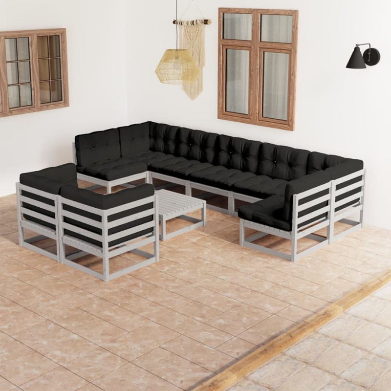 vidaXL Set Divani da Giardino 10pz con Cuscini Grigio Massello di Pino vidaXL Set Divani da Giardino 10pz con Cuscini Grigio Massello di Pino