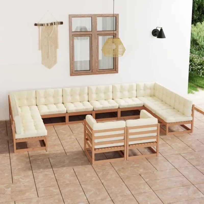 vidaXL Set Divani da Giardino 12 pz Cuscini Miele in Massello di Pino