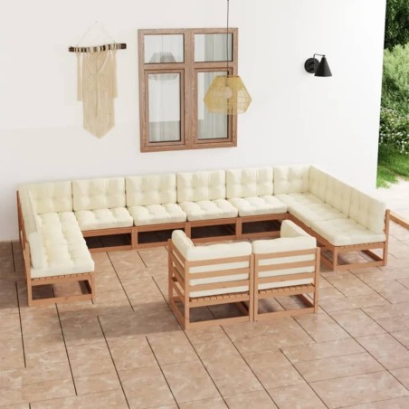 vidaXL Set Divani da Giardino 12 pz Cuscini Miele in Massello di Pino