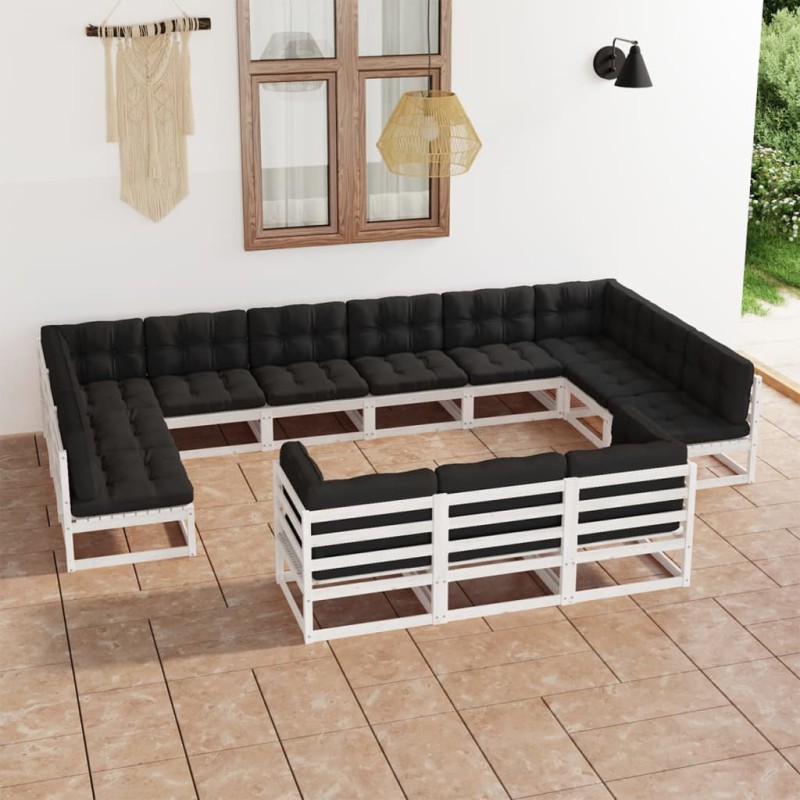 vidaXL Set Divani da Giardino 13pz con Cuscini Massello di Pino Bianco vidaXL Set Divani da Giardino 13pz con Cuscini Massello di Pino Bianco