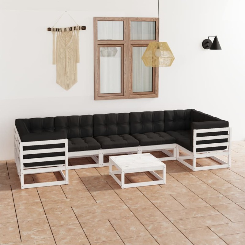 vidaXL Set Salotto Giardino 8pz con Cuscini Bianco Legno Massello Pino vidaXL Set Salotto Giardino 8pz con Cuscini Bianco Legno Massello Pino