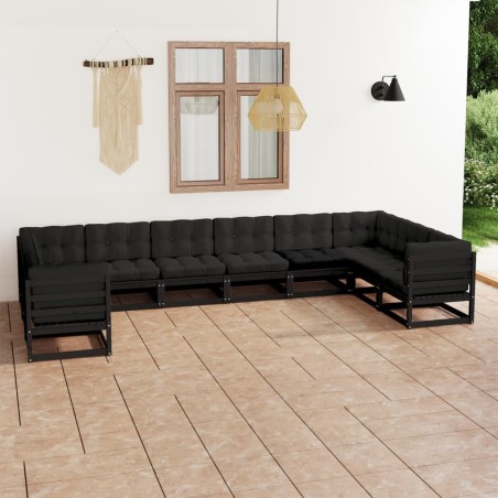 vidaXL Set Divani da Giardino 10 pz con Cuscini Massello di Pino Nero