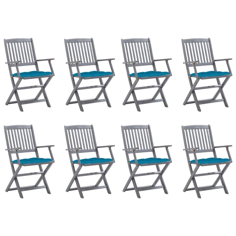 vidaXL Sedie da Giardino Pieghevoli 8 pz con Cuscini Massello Acacia vidaXL Sedie da Giardino Pieghevoli 8 pz con Cuscini Massello Acacia
