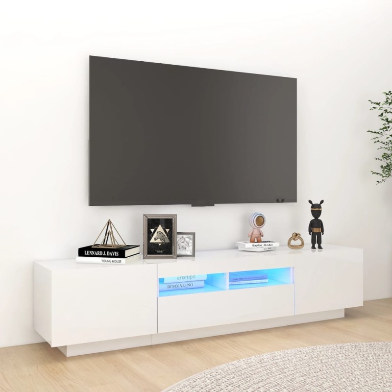 vidaXL Mobile Porta TV con Luci LED Bianco Lucido 180x35x40 cm vidaXL Mobile Porta TV con Luci LED Bianco Lucido 180x35x40 cm