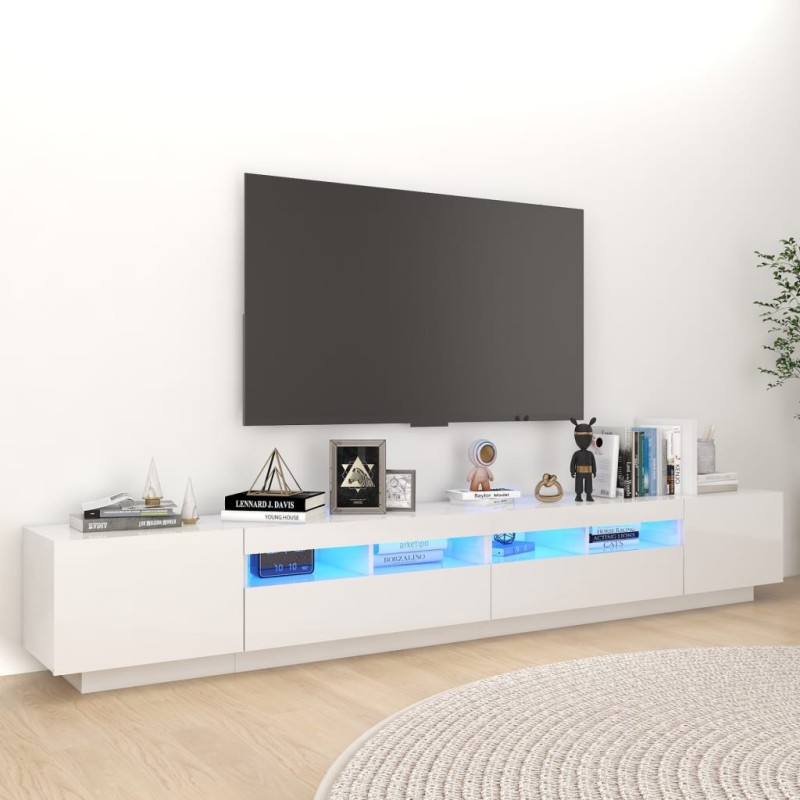 vidaXL Mobile Porta TV con Luci LED Bianco Lucido 260x35x40 cm vidaXL Mobile Porta TV con Luci LED Bianco Lucido 260x35x40 cm