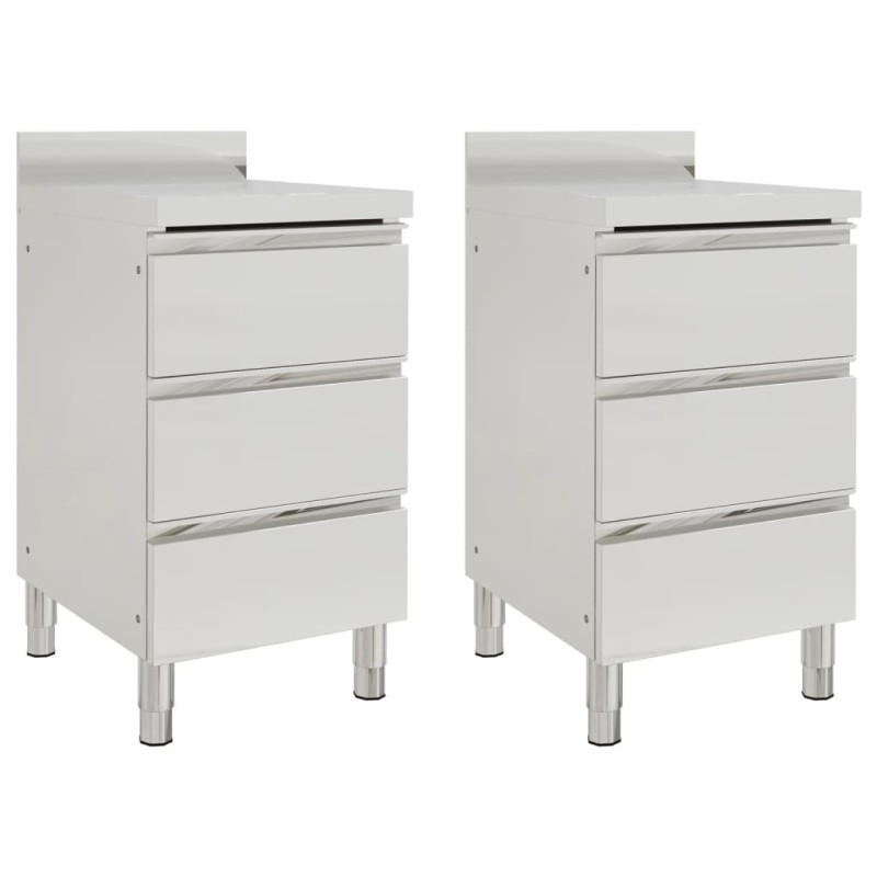 vidaXL Mobiletti da Cucina Commerciale a 3 Cassetti 2 pz Acciaio Inox vidaXL Mobiletti da Cucina Commerciale a 3 Cassetti 2 pz Acciaio Inox
