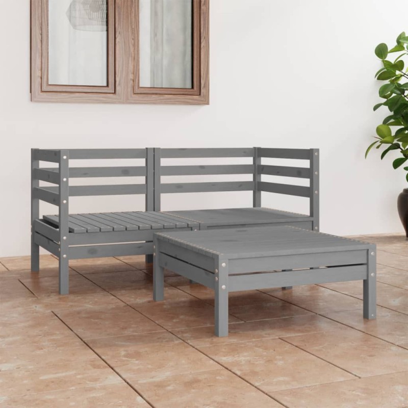 vidaXL Set Divani da Giardino 3 pz Grigio in Legno Massello di Pino vidaXL Set Divani da Giardino 3 pz Grigio in Legno Massello di Pino