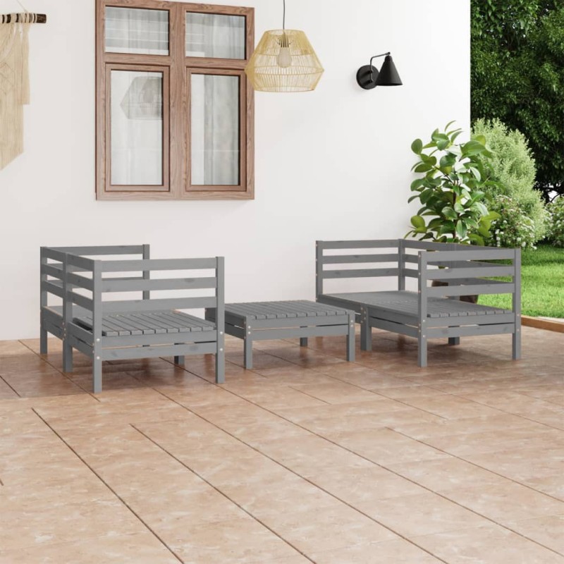 vidaXL Set Divani da Giardino 5 pz Grigio in Legno Massello di Pino vidaXL Set Divani da Giardino 5 pz Grigio in Legno Massello di Pino
