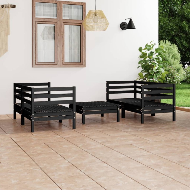 vidaXL Set Divani da Giardino 5 pz Nero in Legno Massello di Pino