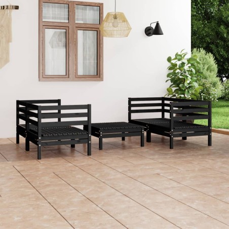 vidaXL Set Divani da Giardino 5 pz Nero in Legno Massello di Pino