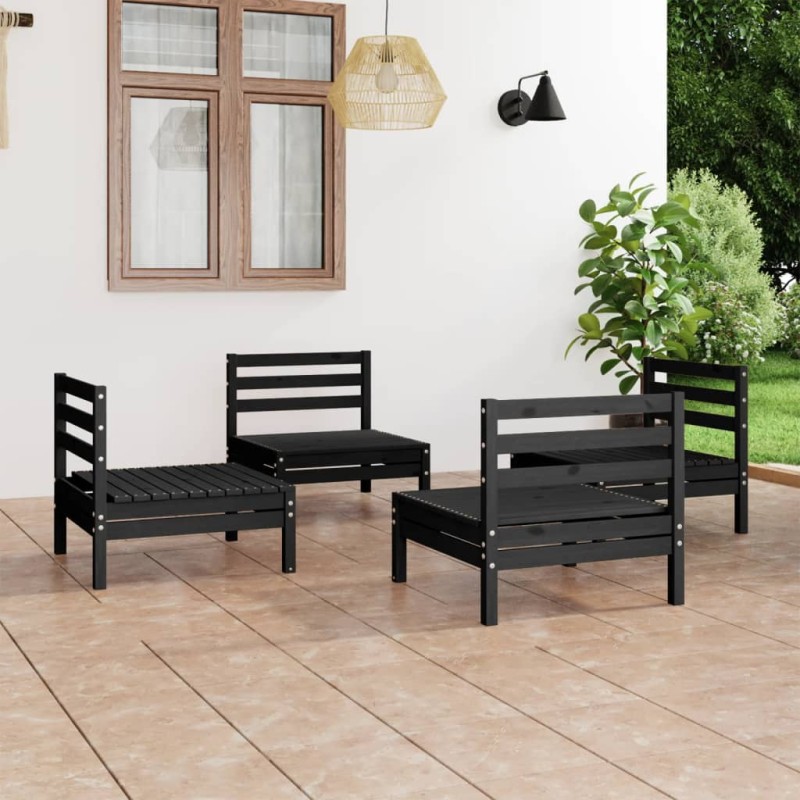 vidaXL Set Divani da Giardino 4 pz Nero in Legno Massello di Pino vidaXL Set Divani da Giardino 4 pz Nero in Legno Massello di Pino
