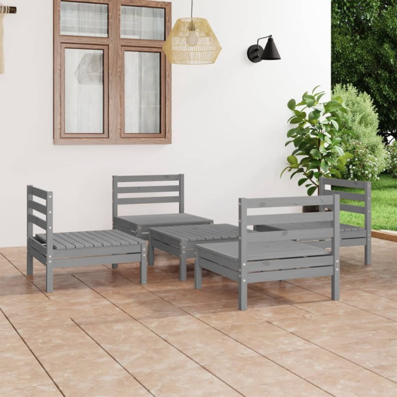 vidaXL Set Divani da Giardino 5 pz Grigio in Legno Massello di Pino