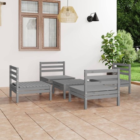 vidaXL Set Divani da Giardino 5 pz Grigio in Legno Massello di Pino