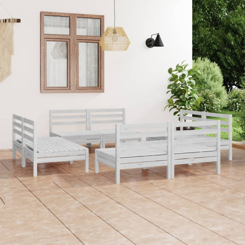vidaXL Set Divani da Giardino 8 pz Bianco in Legno Massello di Pino vidaXL Set Divani da Giardino 8 pz Bianco in Legno Massello di Pino