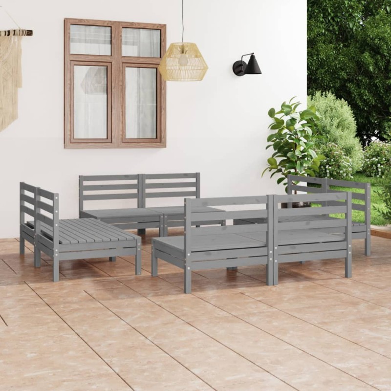vidaXL Set Divani da Giardino 8 pz Grigio in Legno Massello di Pino