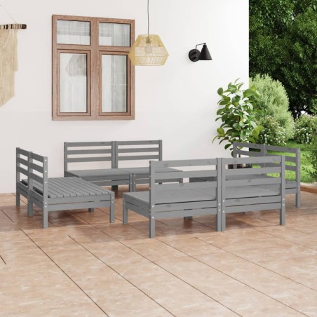 vidaXL Set Divani da Giardino 8 pz Grigio in Legno Massello di Pino