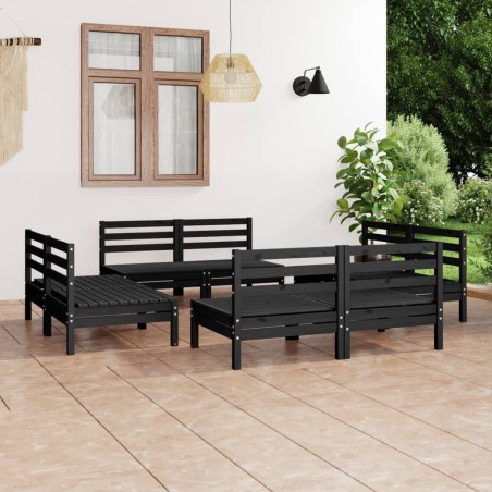 vidaXL Set Divani da Giardino 8 pz Nero in Legno Massello di Pino