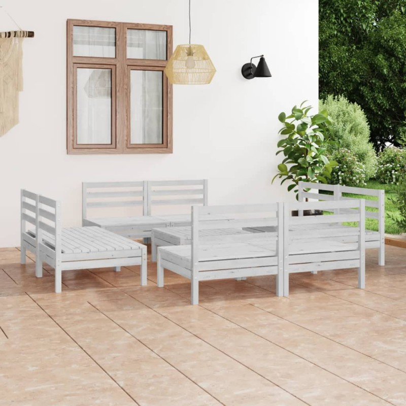 vidaXL Set Divani da Giardino 9 pz Bianco in Legno Massello di Pino vidaXL Set Divani da Giardino 9 pz Bianco in Legno Massello di Pino