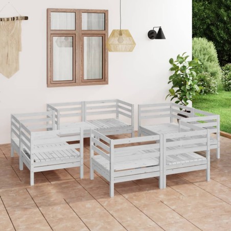 vidaXL Set Divani da Giardino 8 pz Bianco in Legno Massello di Pino
