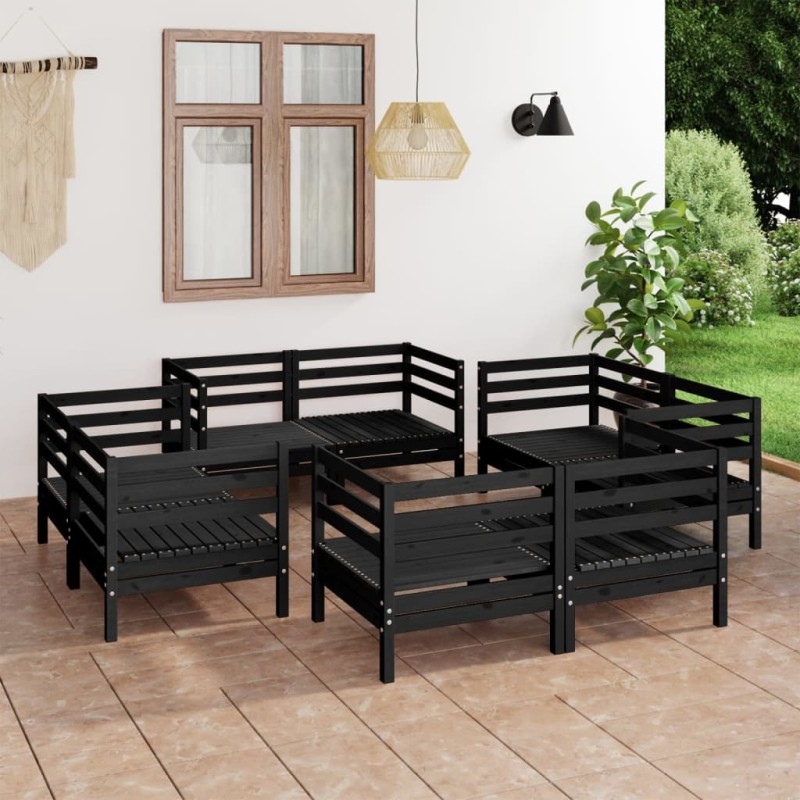 vidaXL Set Divani da Giardino 8 pz Nero in Legno Massello di Pino vidaXL Set Divani da Giardino 8 pz Nero in Legno Massello di Pino