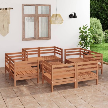 vidaXL Set Salotto da Giardino 9pz Marrone Ambra Legno Massello Pino