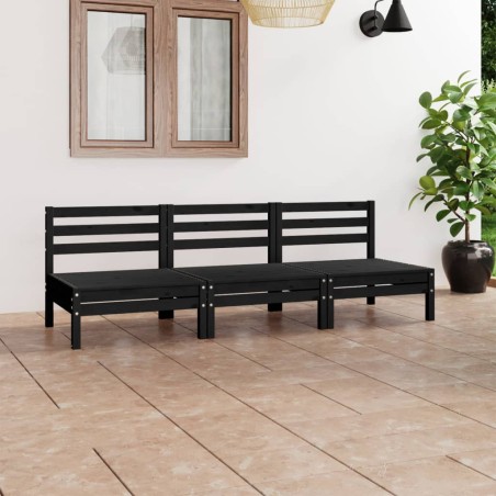 vidaXL Set Divani da Giardino 3 pz Nero in Legno Massello di Pino