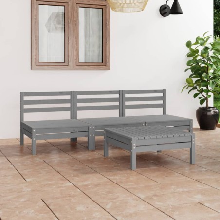 vidaXL Set Divani da Giardino 4 pz Grigio in Legno Massello di Pino