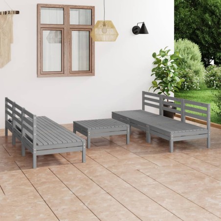 vidaXL Set Divani da Giardino 7 pz Grigio in Legno Massello di Pino