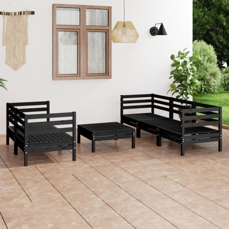vidaXL Set Divani da Giardino 6 pz Nero in Legno Massello di Pino