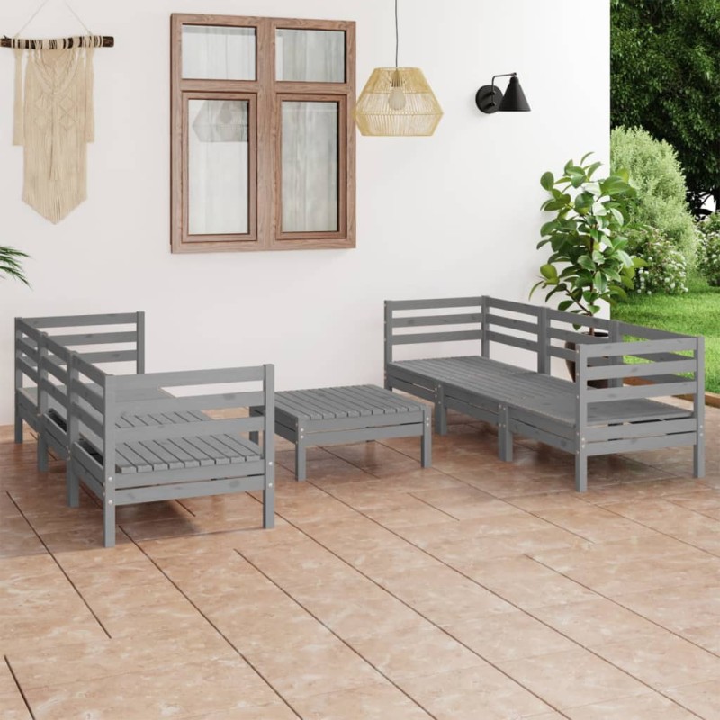 vidaXL Set Divani da Giardino 7 pz Grigio in Legno Massello di Pino vidaXL Set Divani da Giardino 7 pz Grigio in Legno Massello di Pino