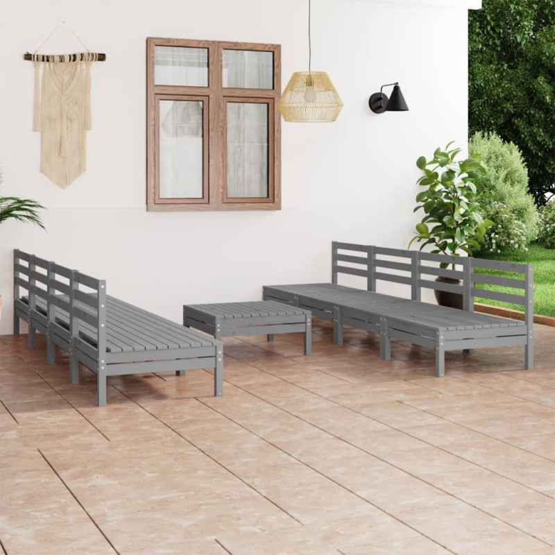vidaXL Set Divani da Giardino 9 pz Grigio in Legno Massello di Pino vidaXL Set Divani da Giardino 9 pz Grigio in Legno Massello di Pino