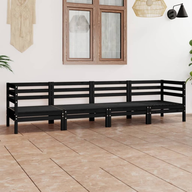 vidaXL Set Divani da Giardino 4 pz Nero in Legno Massello di Pino vidaXL Set Divani da Giardino 4 pz Nero in Legno Massello di Pino